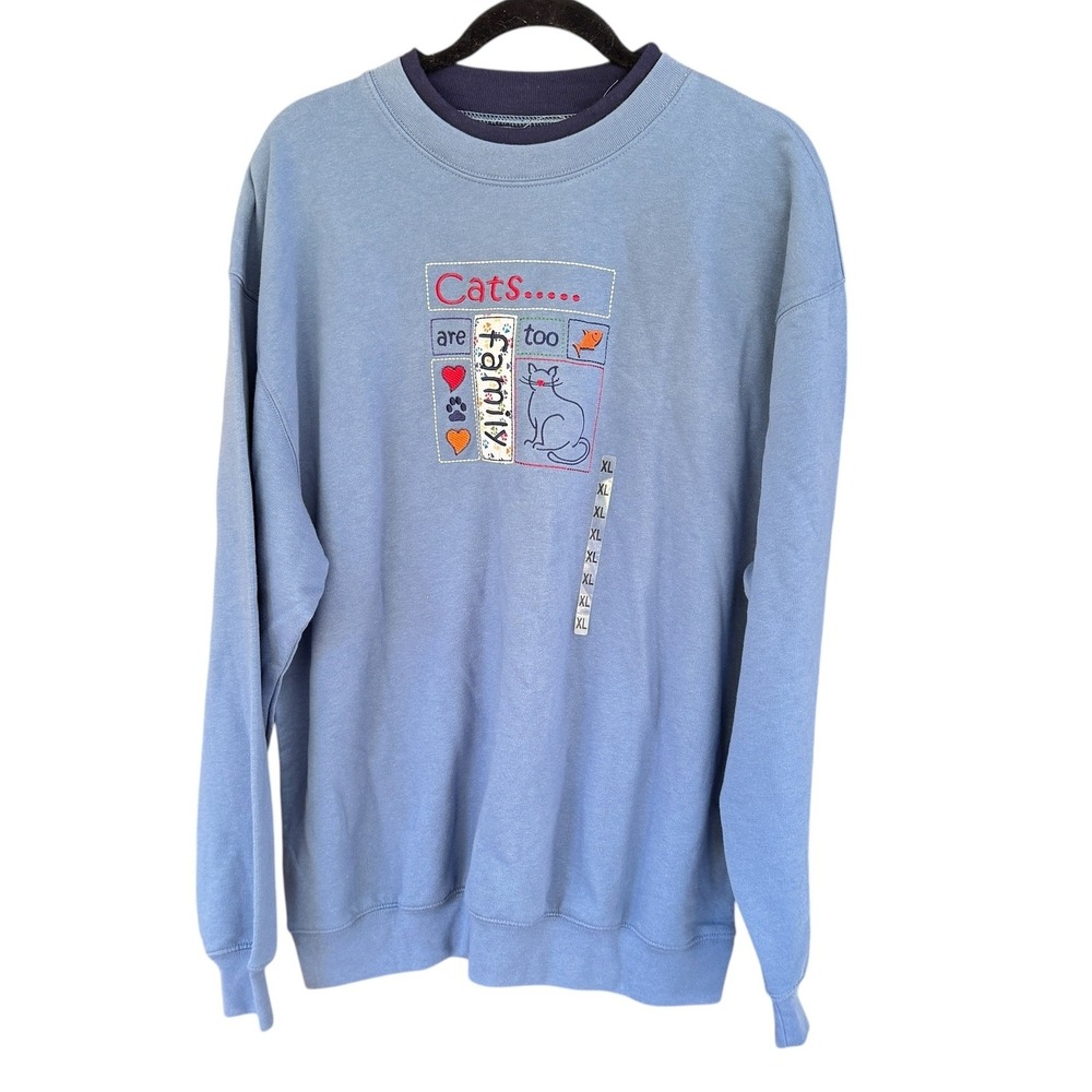 M&C Sportswear Cats Are Family Too Embroidered Sweatshirt XL Blue NEW